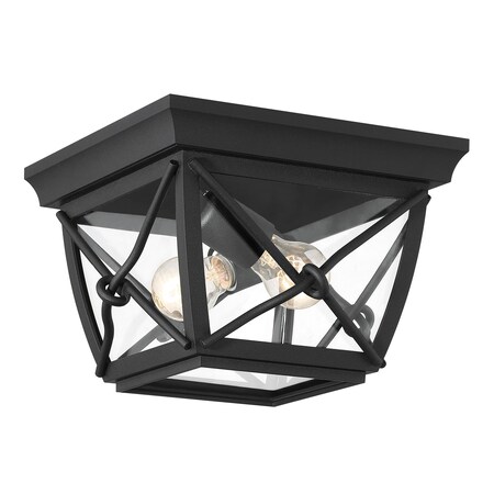 Belmont 2-Light Black Outdoor Ceiling Flush Mount Light With Clear Glass Shade